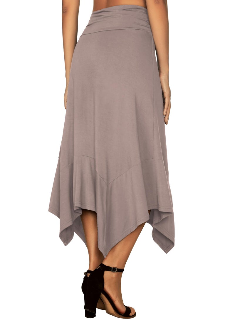 DJT Women's Flowy Handkerchief Hemline Midi Skirt Large Coffee - Image 4